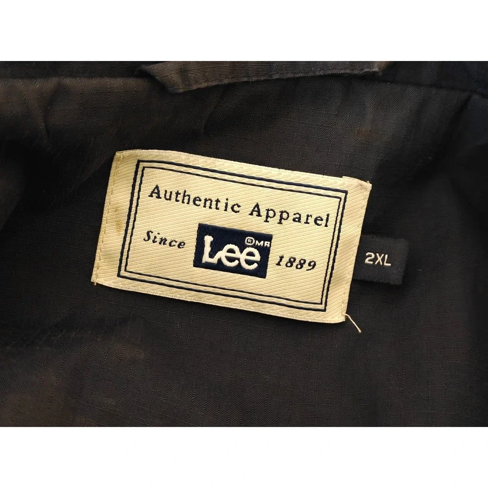 Lee Authentic Apparel Mens 2XL Navy Blue Ripstop Windbreaker Jacket Saugus Logo